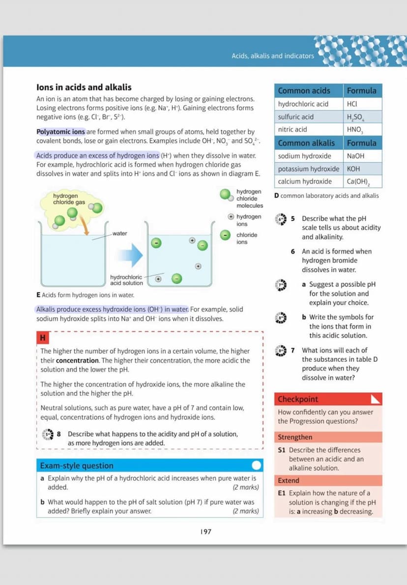Acids and Alkalis
If there is
ph level.
Ph stands for power of hydrogen ions
The pH Scale
Common acids: hydrochloric acid, sulfuric acid. ni