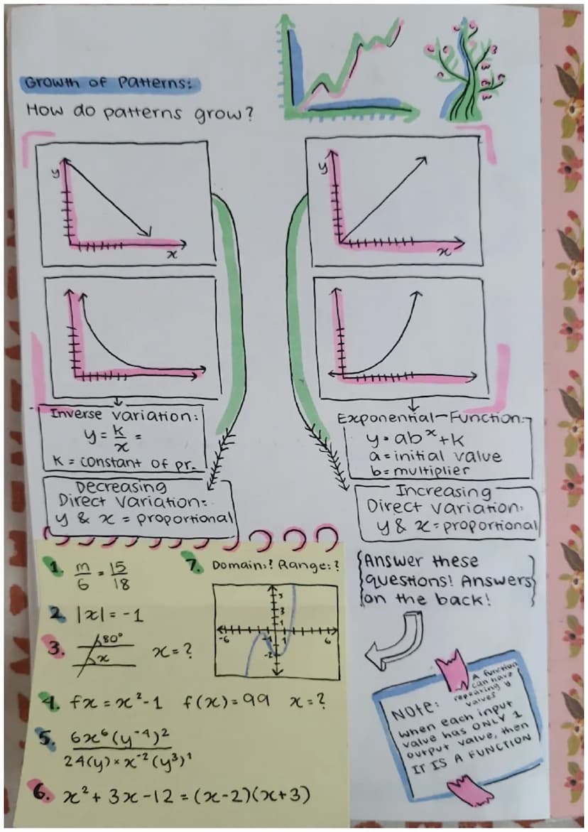 f(x)
MATH
V
Sanviti Amarnath
P: 3
STUDY
√x
GUIDE
1. Growth of Patterns
2. Representations of Functions
3. Function Machines
4. Functions!
5.