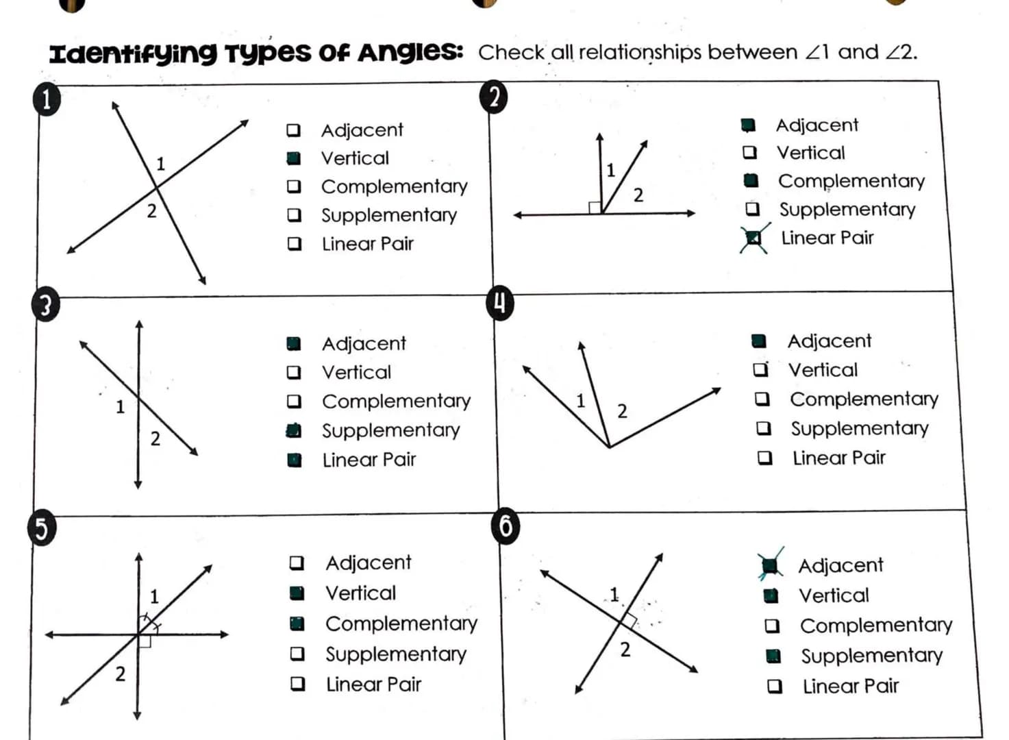 ADJACENT
ANGLES
Two angles that are
next to each other and
share a common side.
Example:
mal=30
Example:
COMPLEMENTARY
ANGLES
Any two angles