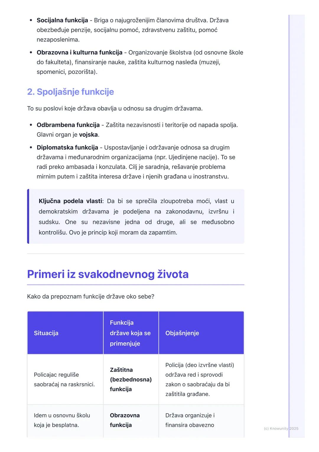 # Država i njene funkcije

## Šta je država?

Država je najvažnija politička organizacija društva. Ona ima vlast na određenoj
teritoriji i n