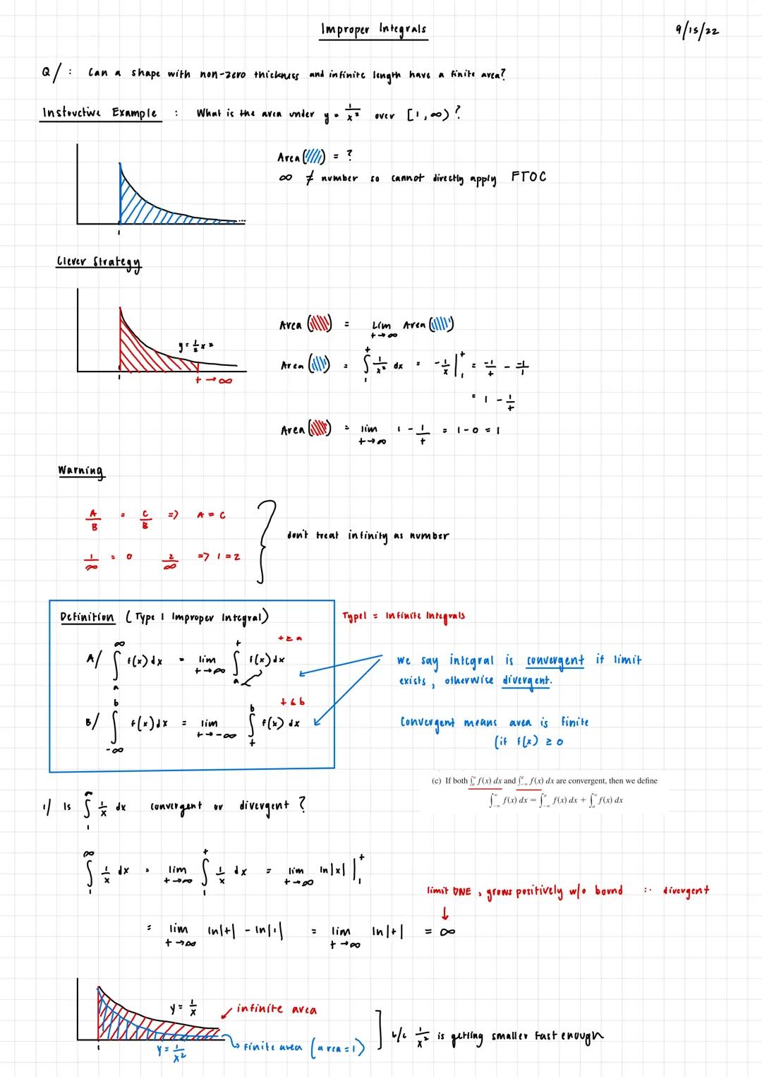 Improper Integrals
Q/: Can a shape with non-zero thickness and infinite length have a finite area?
Instructive Example : What is the aven un