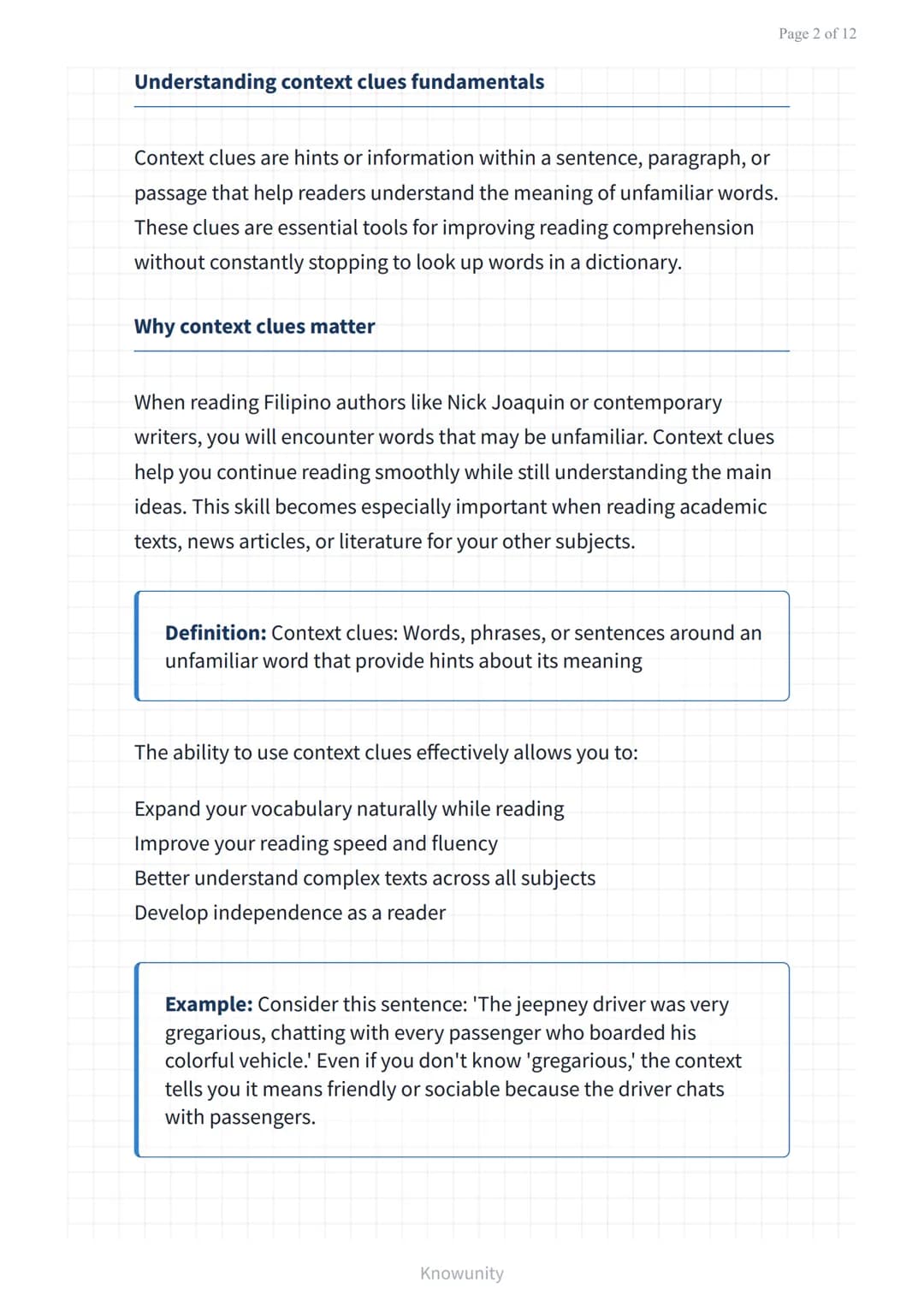 Reading comprehension and strategies: Context clues and
vocabulary
Master context clues and vocabulary strategies for
better reading
What yo