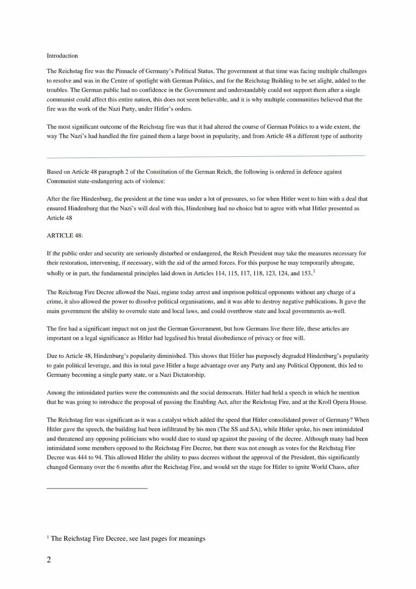 Assess the significance of the Reichstag Fire
THE REICHSTAG FIRE Introduction
The Reichstag fire was the Pinnacle of Germany's Political Sta