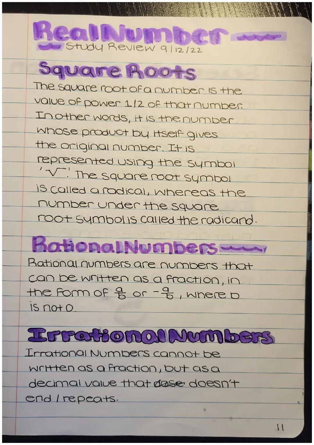9/5/22
Real Numbers
Real Numbers are all
rational numbers and
Irrational numbers.
Rational Numbers
a number that can be written
in the form 