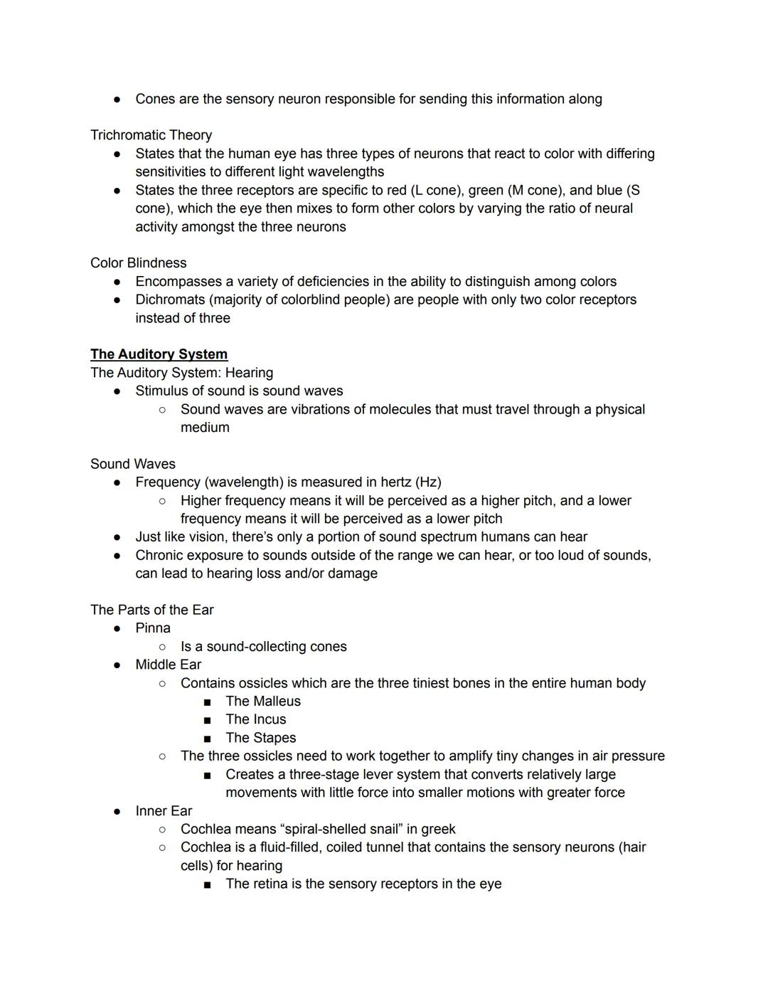 Sensation verus Perception
●
Looking for Limits
An absolute threshold for a specific type of sensory input is the minimum sensory
intensity 