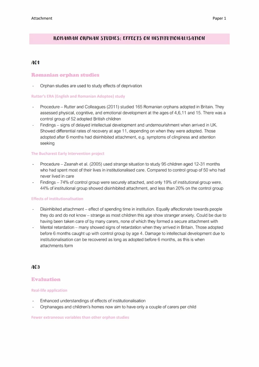 Attachment
A01
ROMANIAN ORPHAN STUDIES: EFFECTS ON INSTITUTIONALISATION
Romanian orphan studies
Orphan studies are used to study effects of 