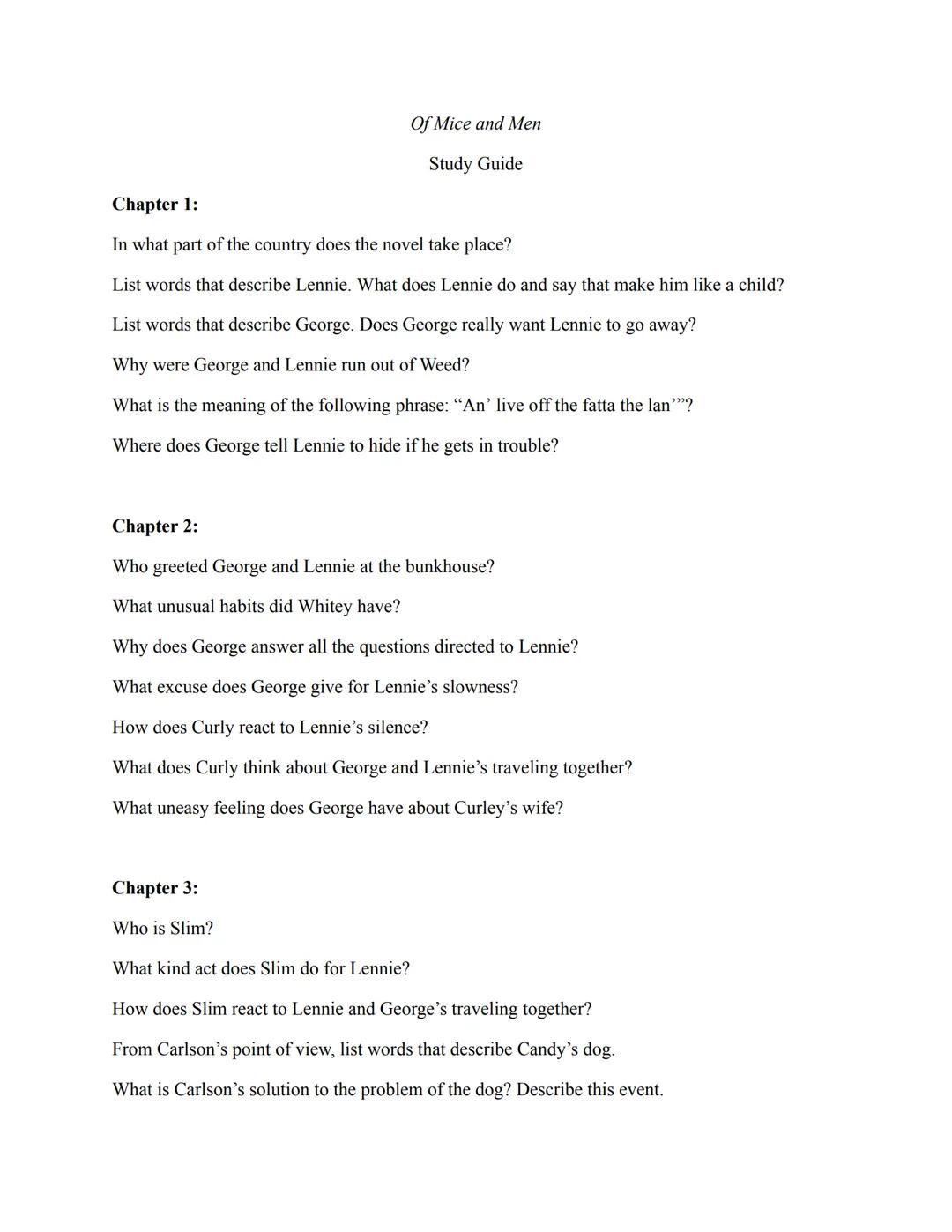 Of Mice and Men Study Guide