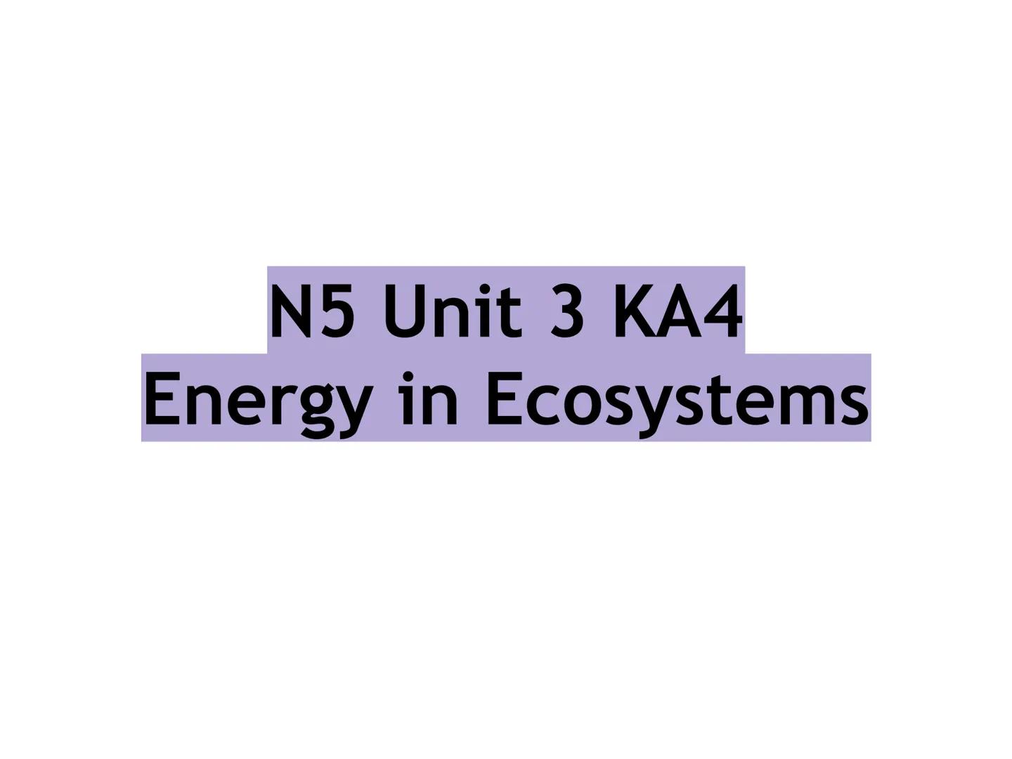 # N5 Unit 3 KA4
Energy in Ecosystems # N5 biology course

1. Cell Biology
2. Multicellular Organisms
3. Life on Earth Unit 3 - Life on Earth