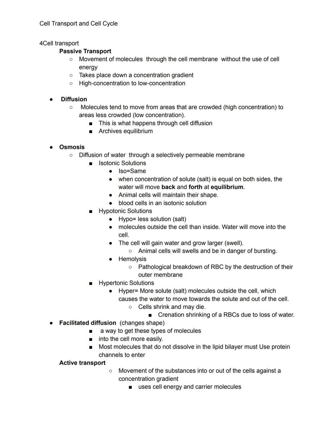 Cell cycle and cell transport in A&P