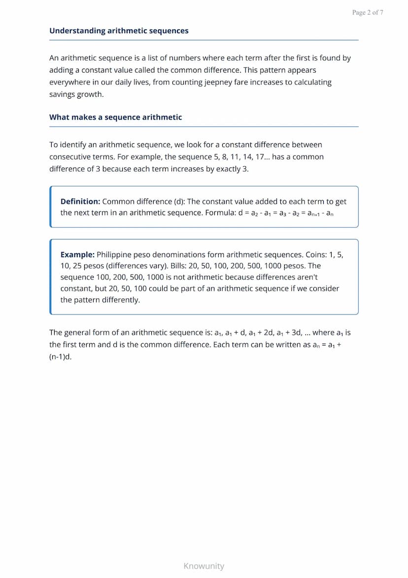 Arithmetic sequences and series: Finding patterns in numbers
Master arithmetic sequences, series, and their real-world
applications
What you