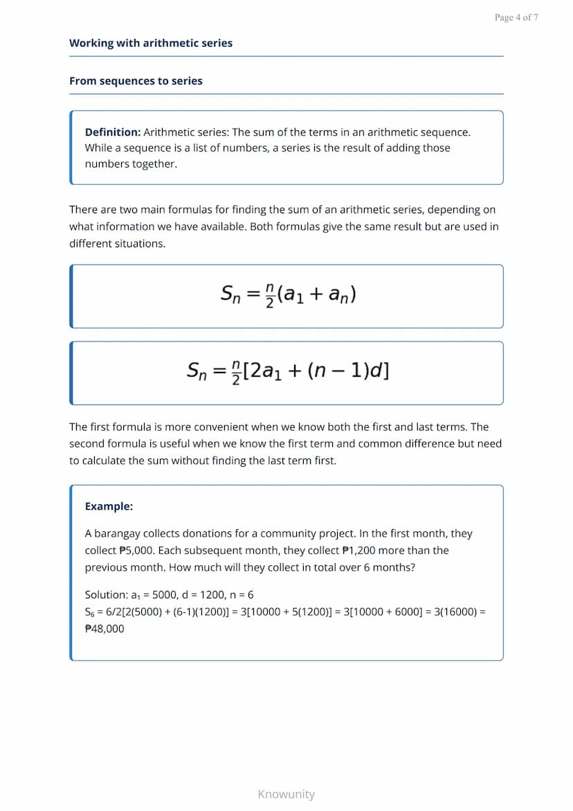 Arithmetic sequences and series: Finding patterns in numbers
Master arithmetic sequences, series, and their real-world
applications
What you
