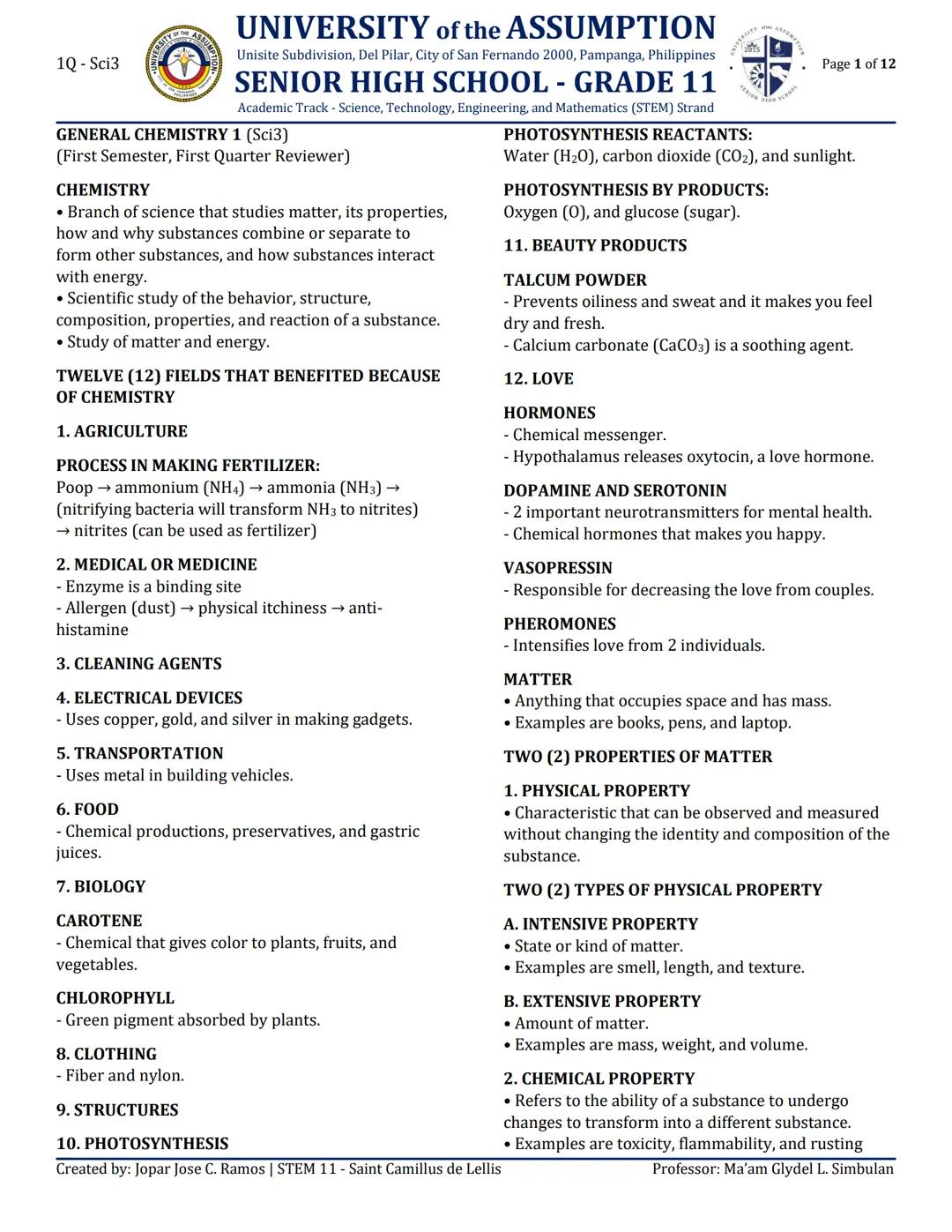 GENERAL CHEMISTRY 11 S1 Q1