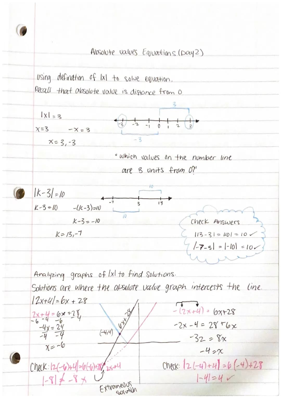 Absolute value notes Day 1
1. Absolute value of a number is the distance from 0 on a
number line. It represents positive distance without di