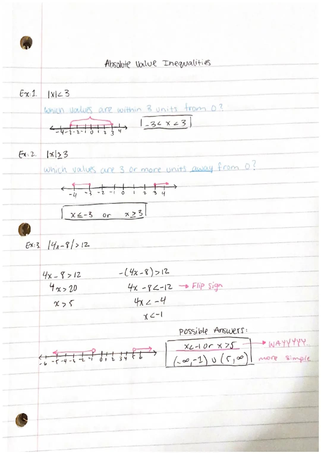 Absolute value notes Day 1
1. Absolute value of a number is the distance from 0 on a
number line. It represents positive distance without di
