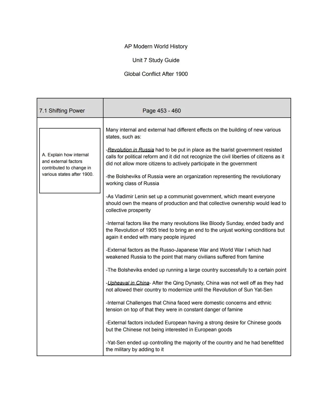 Comprehensive AP World History Notes: Global Conflicts Post-1900