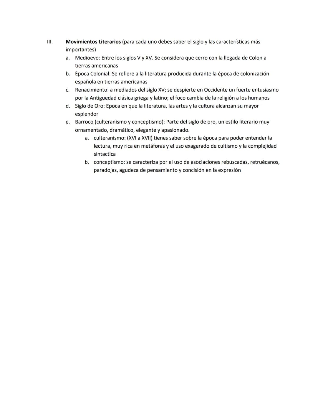 Guía de estudio - Examen Semestral 2022-23
I.
II.
Autores, obras, épocas y movimientos literarios:
a. Ver esquema de las obras
b. Saber de q