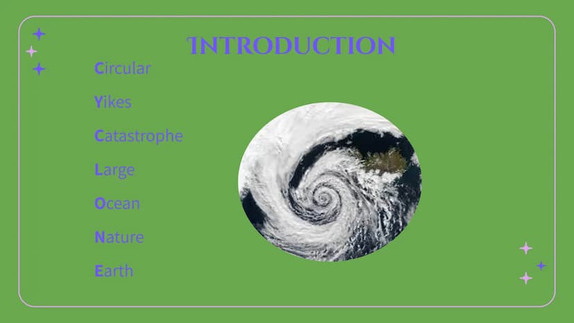 CYCIONES Circular
Yikes
Catastrophe
Large
Ocean
Nature
Earth
INTRODUCTION ORIGINS
• Cyclones form when warm, moist air over the ocean rises 