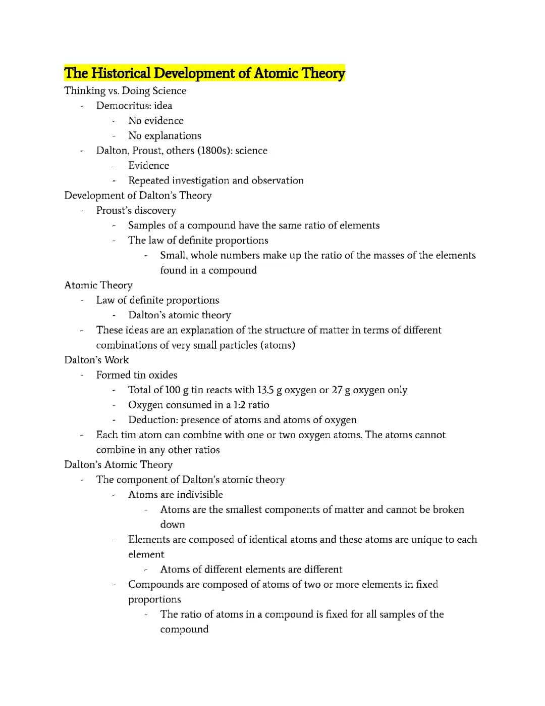 The Historical Development of the Atomic Theory
