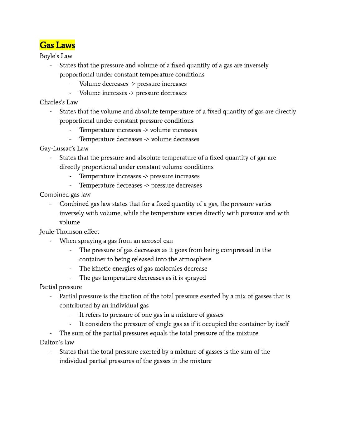 Chemistry- Gas Laws