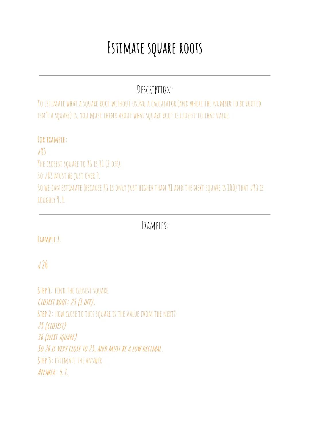 Estimate the square roots