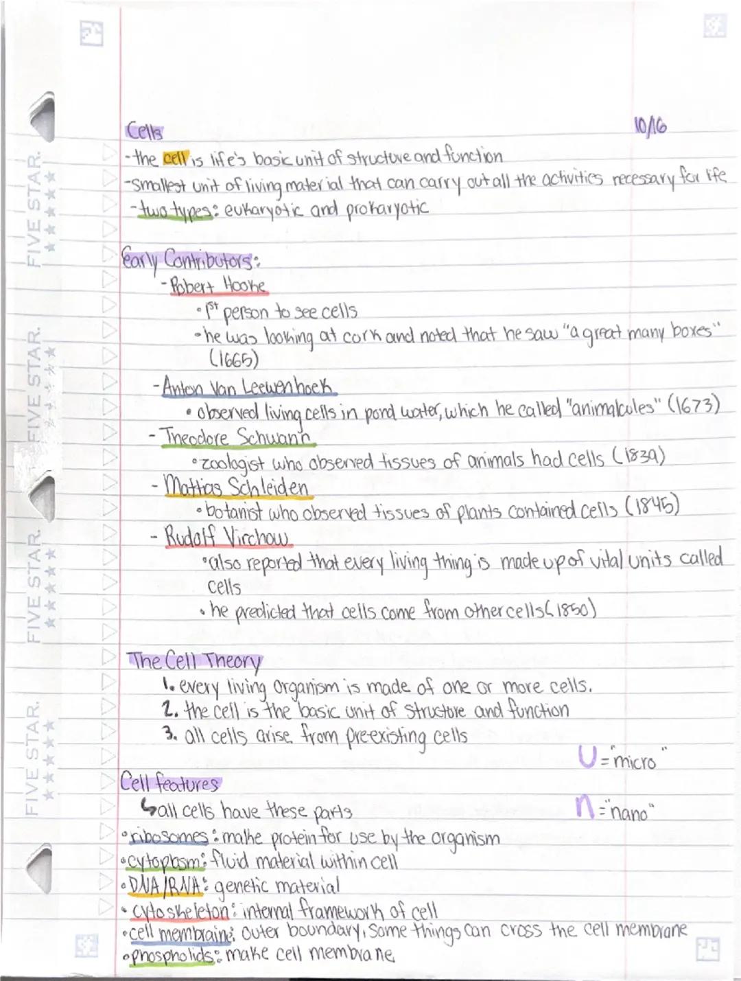 園
Cells
-the cell is life's basic unit of structure and function
10/16
-smallest unit of living material that can carry out all the activiti