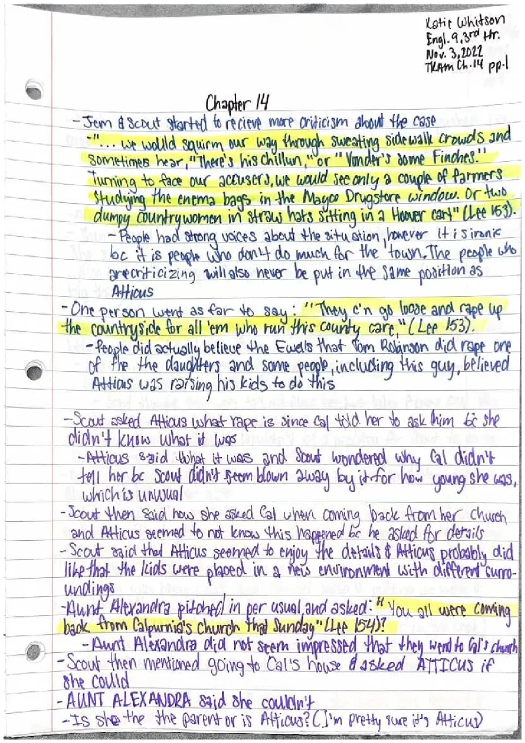 To Kill a Mockingbird: Chapters 14-17 Summaries and Answers