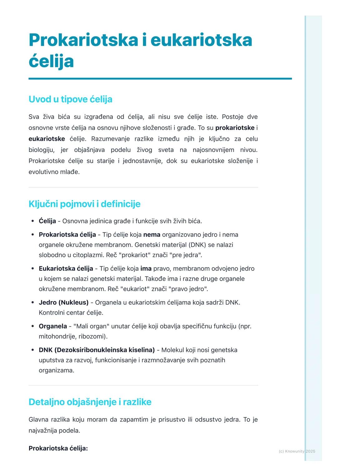 # Prokariotska i eukariotska
ćelija

## Uvod u tipove ćelija

Sva živa bića su izgrađena od ćelija, ali nisu sve ćelije iste. Postoje dve
os