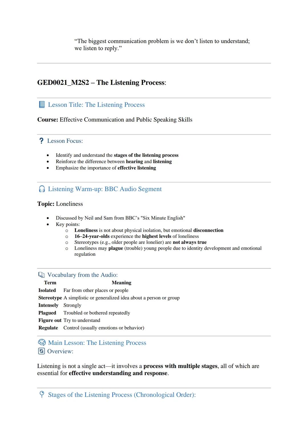 GED0021_M1S2_Three Pillars in Communication":
Lesson Title: Three Pillars in Communication
Course: Effective Communication and Public Speaki
