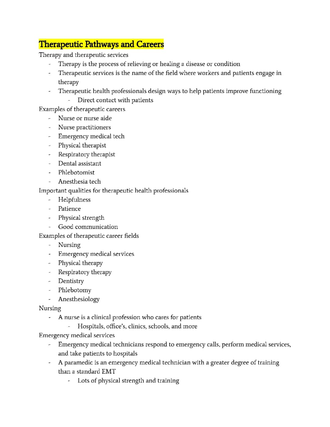 Therapeutic pathways and Careers