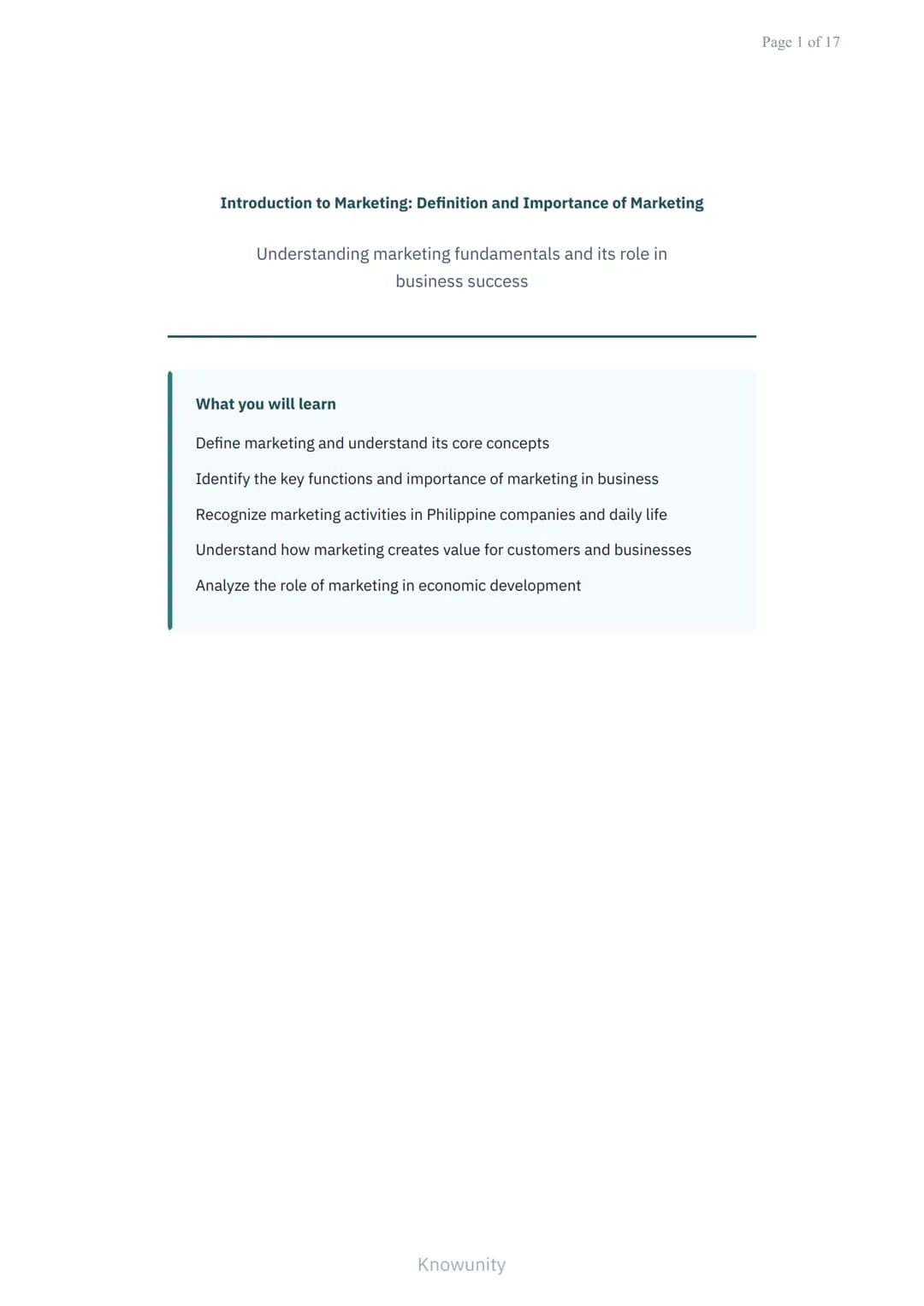 Introduction to Marketing: Definition and Importance of Marketing
Understanding marketing fundamentals and its role in
business success
What