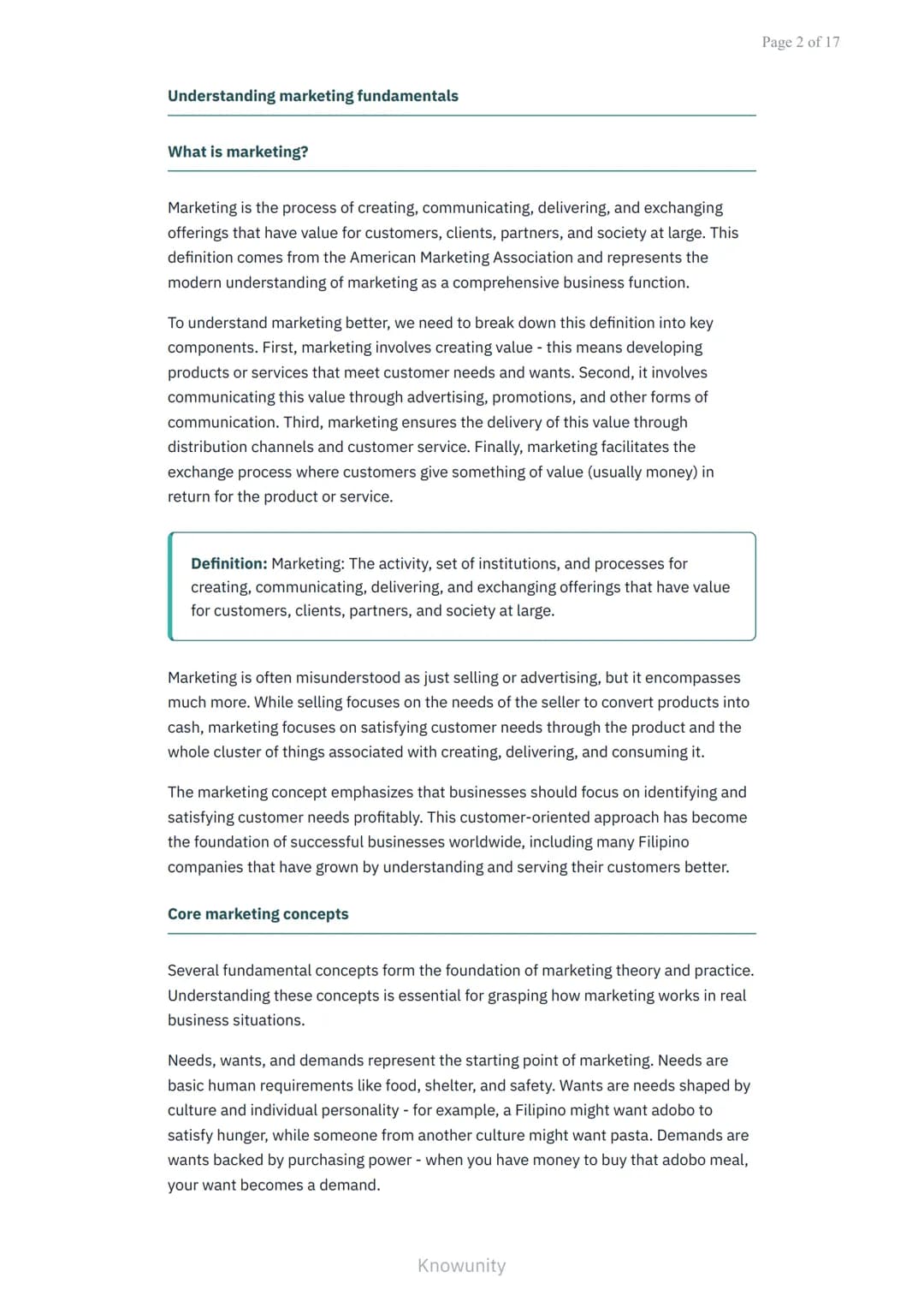 Introduction to Marketing: Definition and Importance of Marketing
Understanding marketing fundamentals and its role in
business success
What