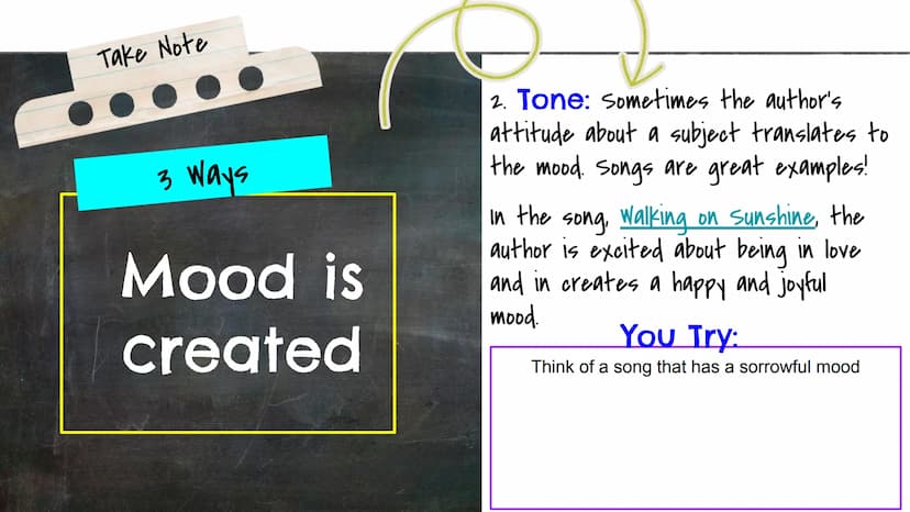 Mood
& Tone
All about the feels Tone & Mood
All about
feelings &- attitudes---
yours and the author's.
They both help create
the meaning.
Al