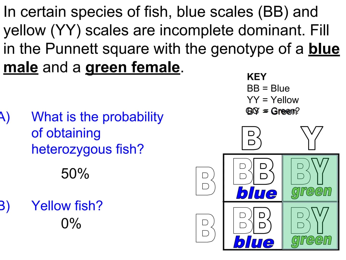 Incomplete & Codominance
Red blood
cell type
Group A
A
Group B
B
Group AB
AB
Group O red
white
Codominance
Defined: when a single gene
has m