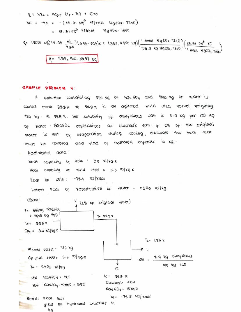 SAMPLE PROBLEM
Calculate the yield OF Mg 504 7H120
solution
Data:
Given:
MW
last by evaporation during cooling.
OF MgSO4 at 350 K =
MgSO4 Ot