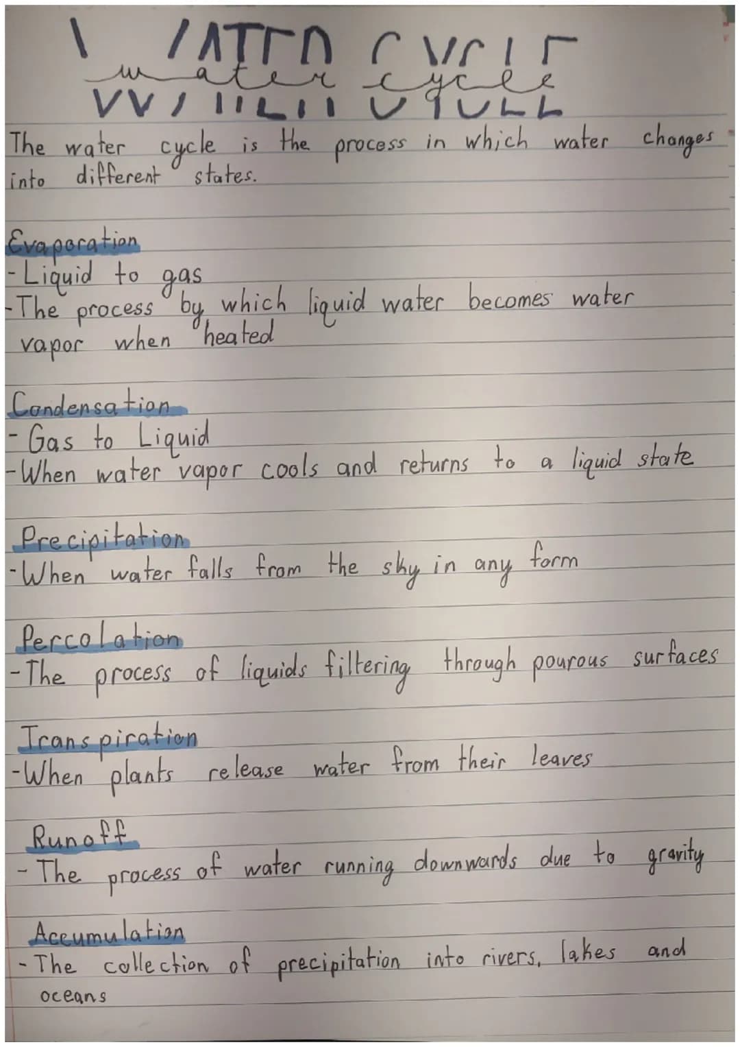 1 LATED CVE
water
сусее
VV/IILII USULL
The water cycle is
into different states.
Evaporation
-Liquid to
gas
-The process by
vapor
when heate