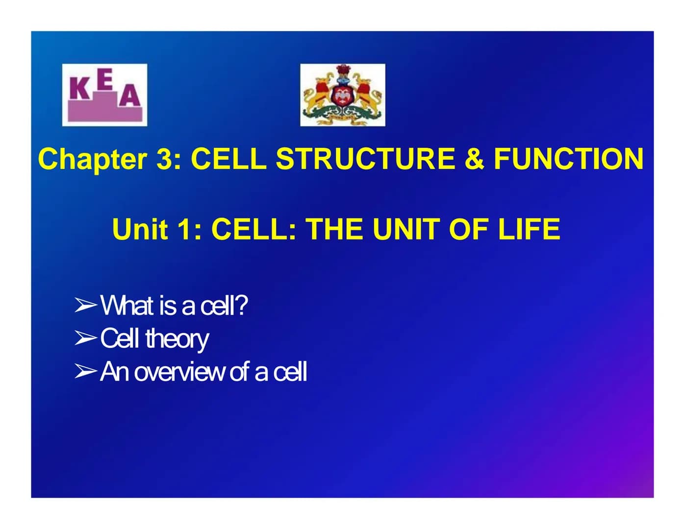 KEA
Chapter 3: CELL STRUCTURE & FUNCTION
க
Unit 1: CELL: THE UNIT OF LIFE
What is a cell?
Cell theory
➤An overview of a cell KE
A
WHAT IS A 
