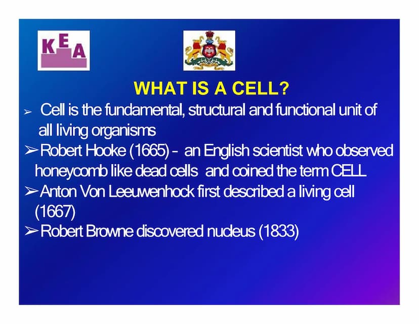 KEA
Chapter 3: CELL STRUCTURE & FUNCTION
க
Unit 1: CELL: THE UNIT OF LIFE
What is a cell?
Cell theory
➤An overview of a cell KE
A
WHAT IS A 