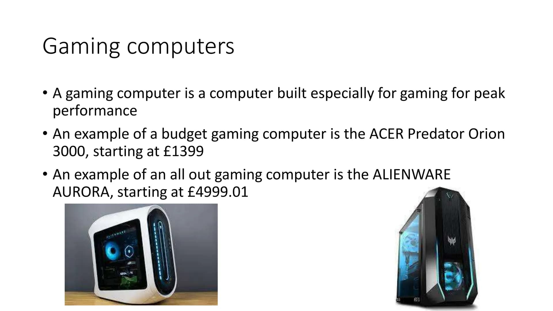 Types of computers Microcomputers
A raspberry pi is an example of a microcomputer, they can be used for all sorts of
projects using physical