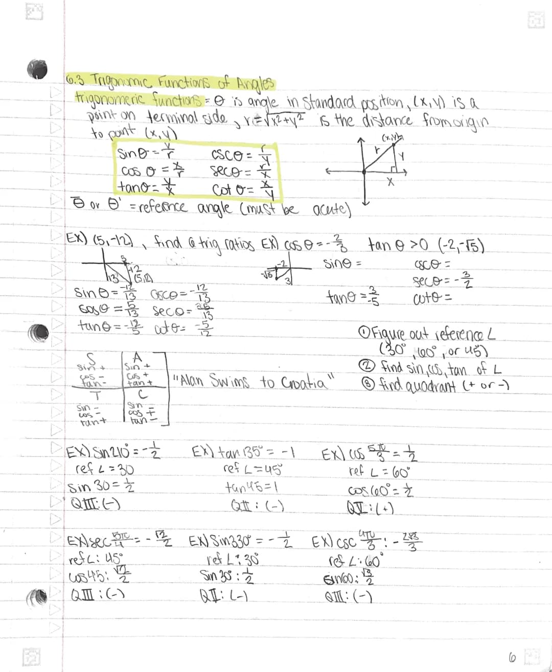 Chapter 6: Trigonometry Right Triangle Approach
6.1
Angle Measure
terminal
Standard Position = vertex on origin, initial side on positive X-