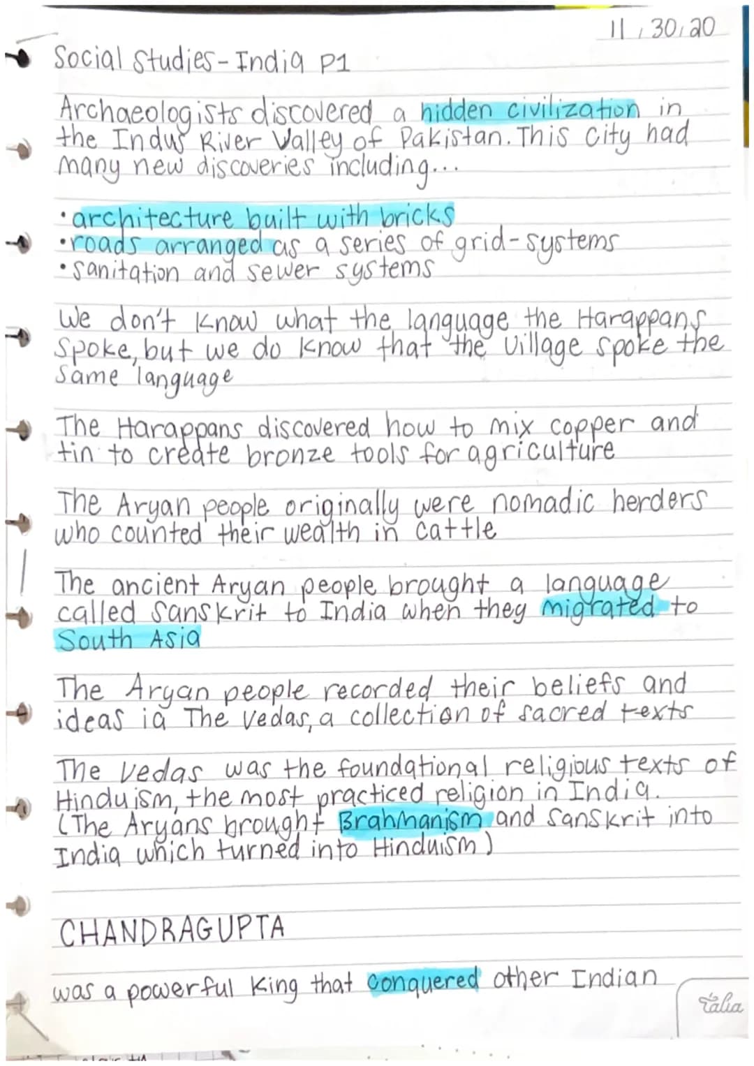 11/30/20
Social Studies - India P1.
Archaeologists discovered a hidden civilization in
the Indus River Valley of Pakistan. This city had
man
