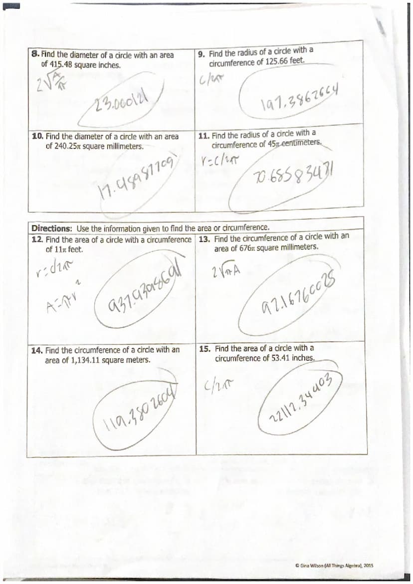Name:
Date:
** This is a 2-page document! **
1. Give an example of each circle part using the diagram below.
K
2.
G
4.
7m
Area 153.97
2=43.9