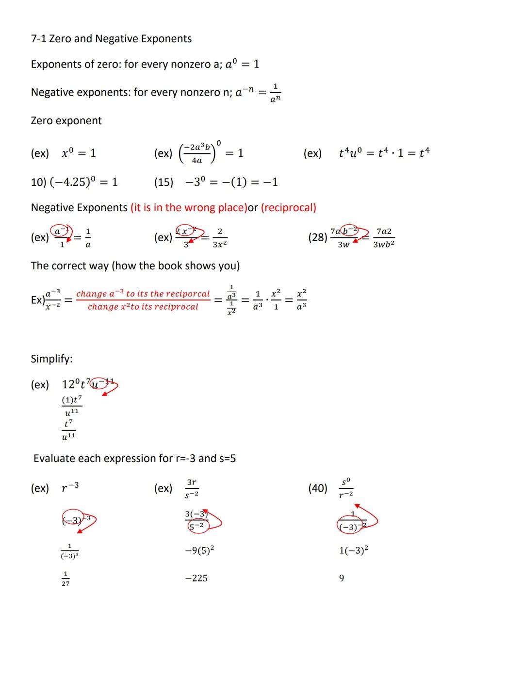 Zero and Negative Exponents