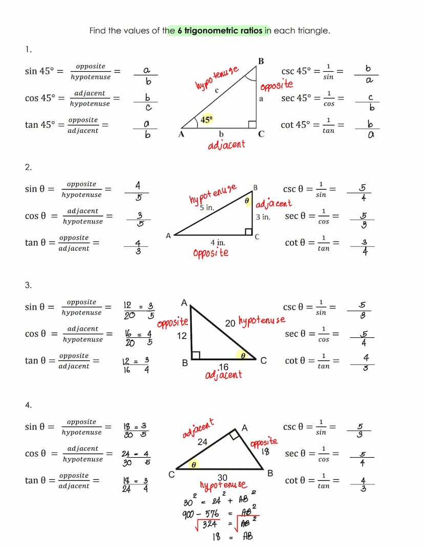 Full Name:
Sine (sin) =
TRIGONOMETRY
The word trigonometry comes from the Greek words "Trigonon" (triangle) and "metron "
(measure). The tri