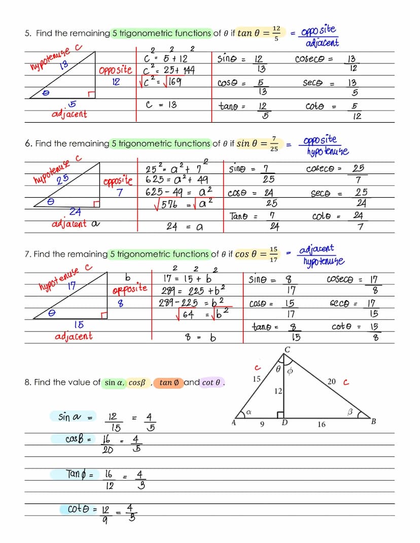 Full Name:
Sine (sin) =
TRIGONOMETRY
The word trigonometry comes from the Greek words "Trigonon" (triangle) and "metron "
(measure). The tri