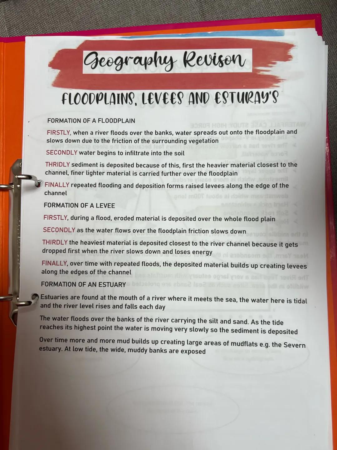 # Geography Revison

FLOODPLAINS, LEVEES AND ESTURAY'S

FORMATION OF A FLOODPLAIN

BORDR HAIH YOUT

FIRSTLY, when a river floods over the ba