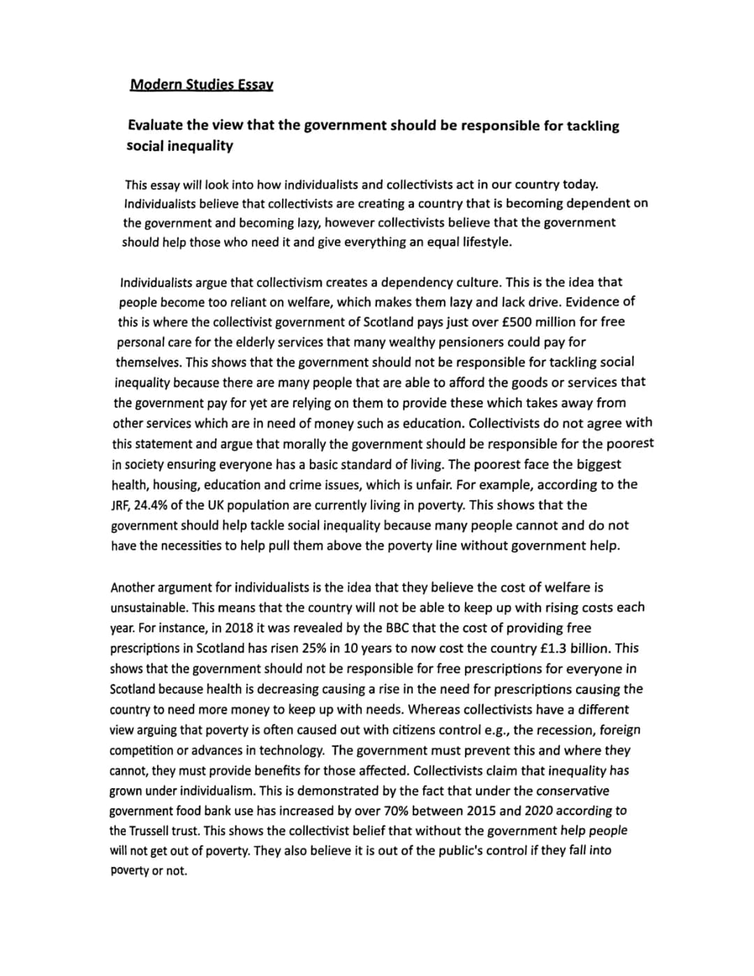 Individualist vs Collectivist: Modern Studies Essay Intro & Conclusion