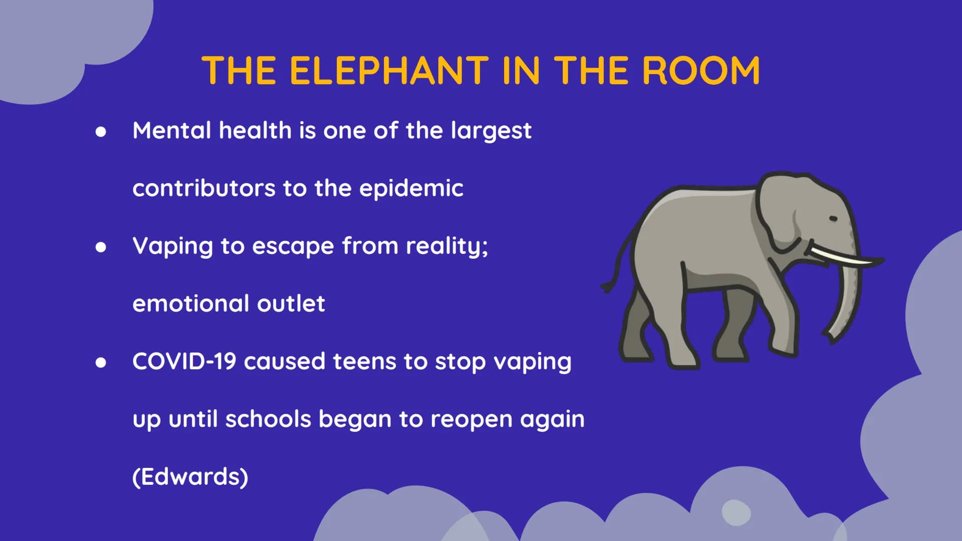 VAPING AND
E-CIGARETTES
// THESIS STATEMENT
Although many individuals think vaping benefits
one's mental health, in reality, vaping worsens
