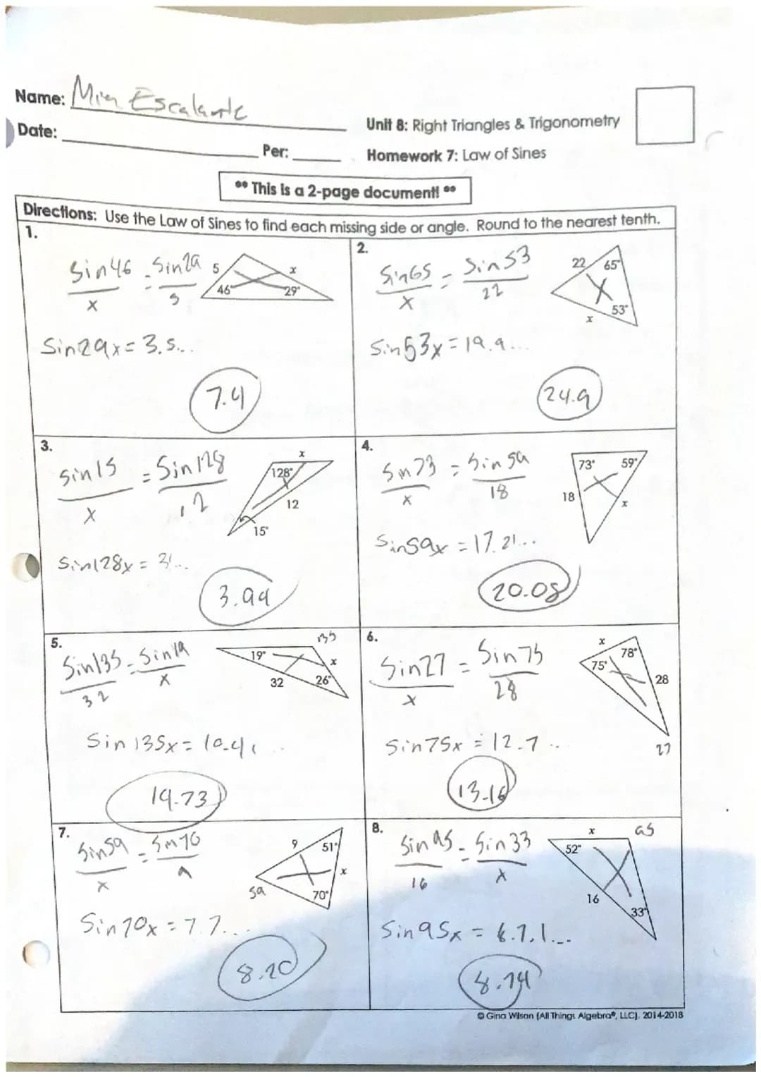 8:7 Laws of sines