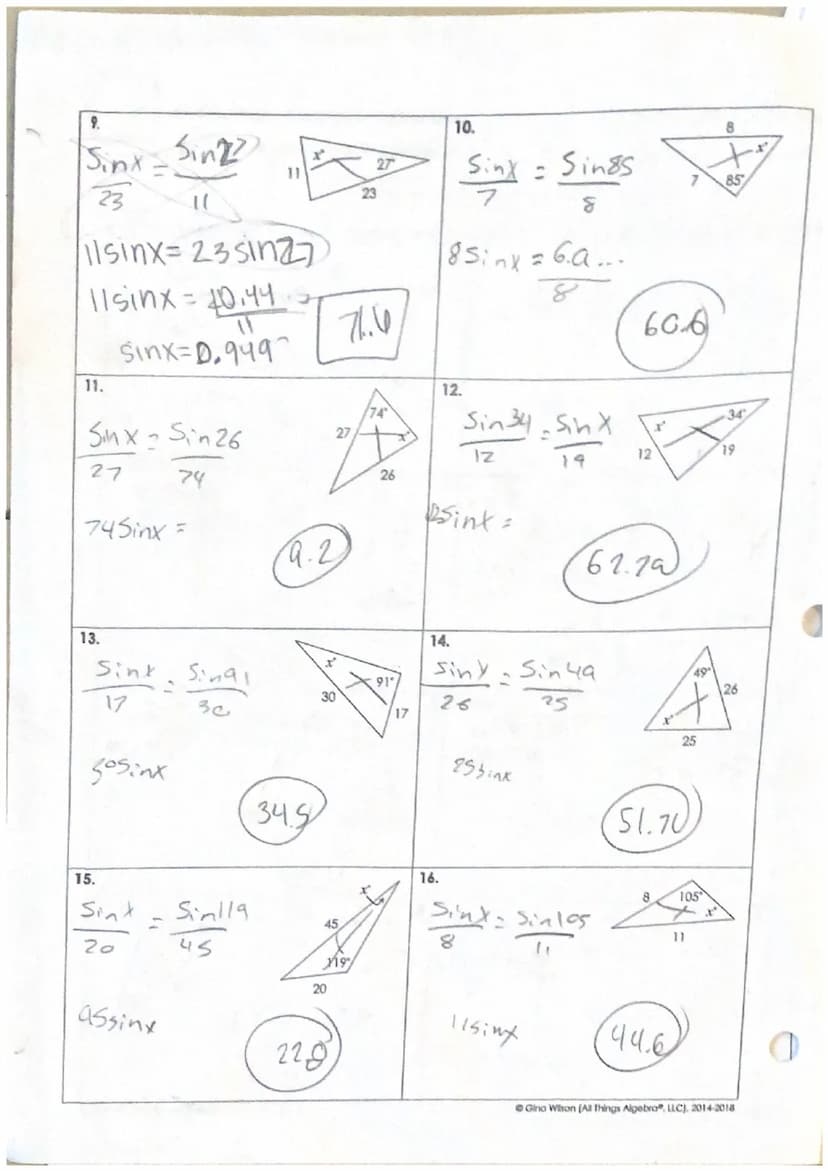 Name:
Date:
• Min Escalante
1.
3.
Directions: Use the Law of Sines to find each missing side or angle. Round to the nearest tenth.
2.
Sin 46