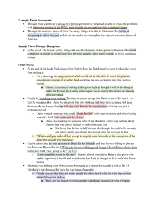 Know The Greay Gatsby Thematic Notes thumbnail